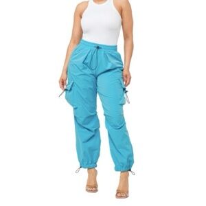 Women's Ocean Blue Cargo Parachute Pants